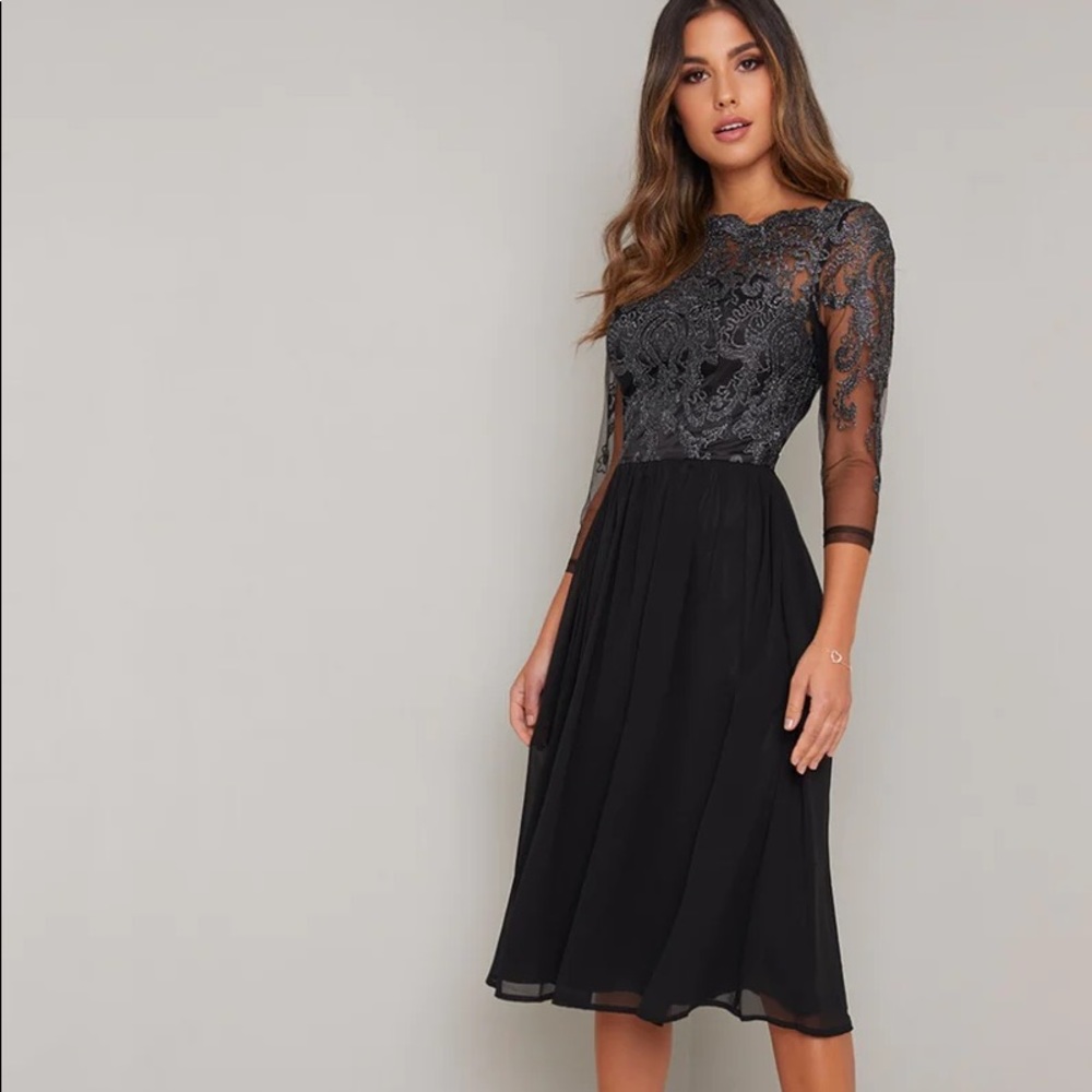 Chi Chi London Black & Silver Mya Cocktail Dress